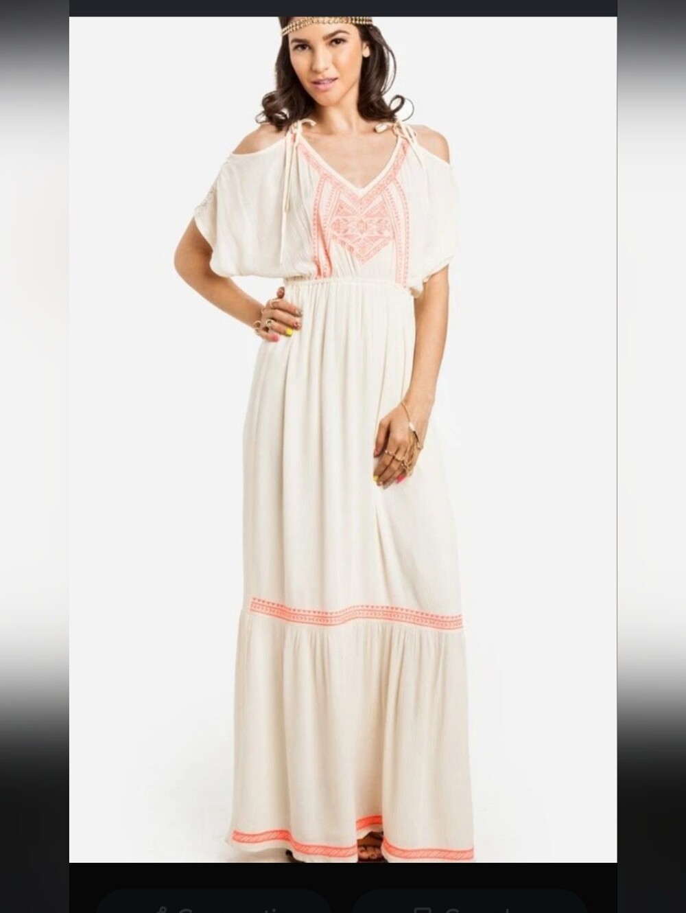 Flying Tomato Ivory Maxi Dress with Coral Trim